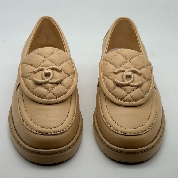 CHANEL 24C Leather Quilted Tab Turn Lock Turnlock CC Loafer Moccasin Flat Shoes - Picture 3 of 11
